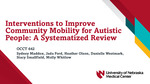 Interventions to Improve Community Mobility in Autistic People: A Systematized Review by Sydney Maddox, Jada Ford, Heather Olson, Danielle Westmark, Stacy Smallfield, and Molly Whitlow